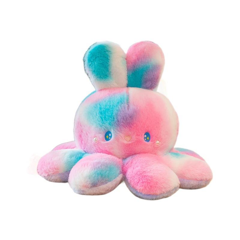 Colorful Flipped Octopus Rabbit Plush Toy Doll Double-sided Inverted Face-changing Octopus Rag Doll Sleeping Pillow