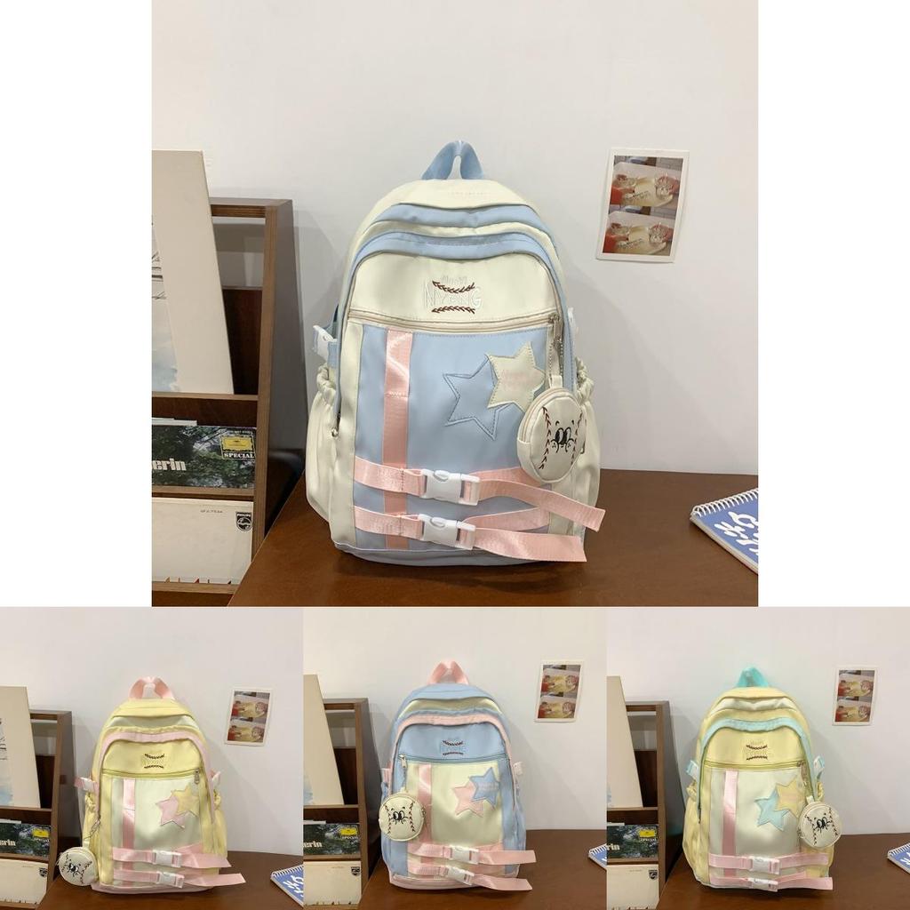 Fashionable Color Blocked Letter Embroidery Star Decoration Student Backpack For School Education