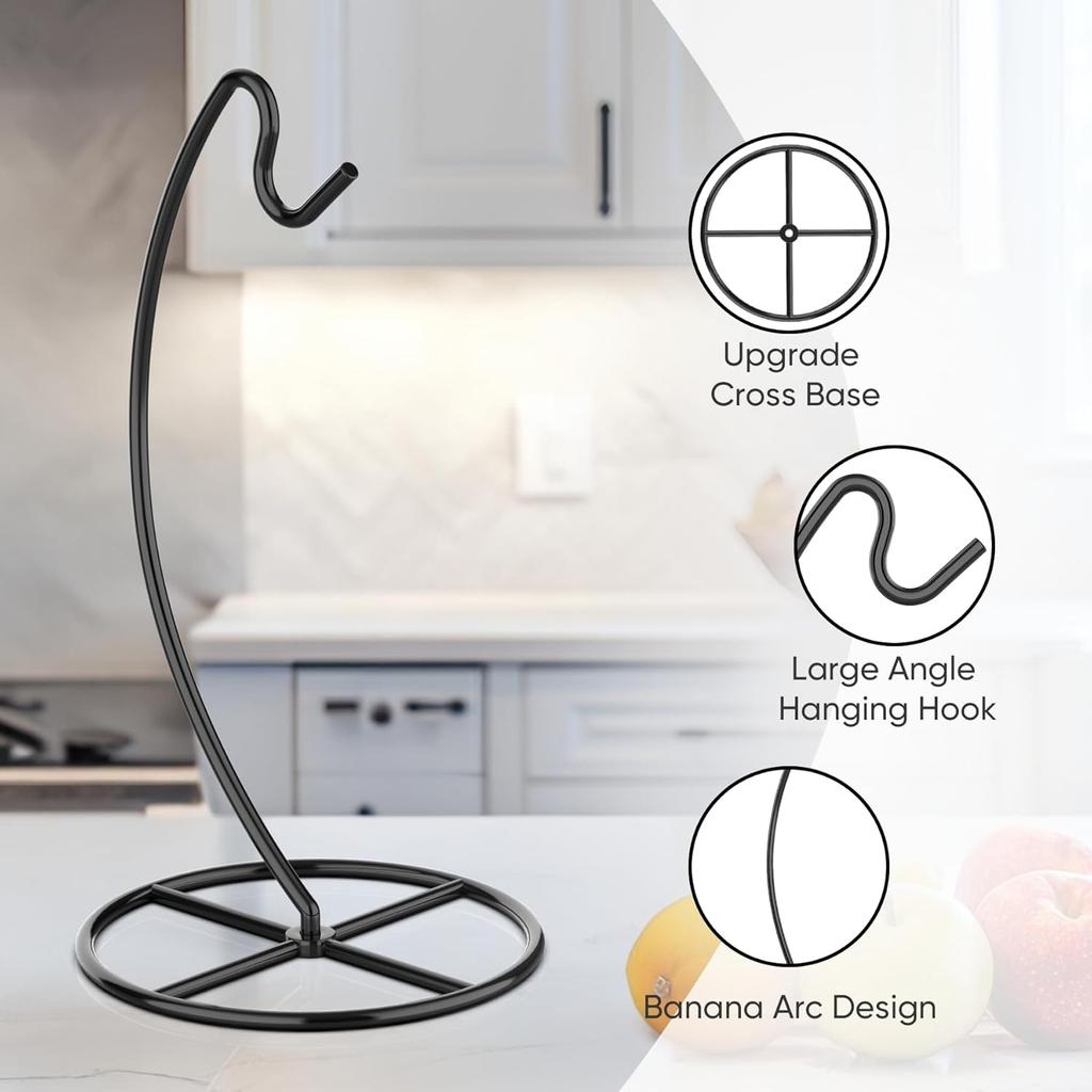 2 Pack Banana Holder, Banana Tree Stand Metal, Banana Stand Holder, Holds Up to 15LB Banana or Grape, Banana Rack for Kitchen Counter, Black