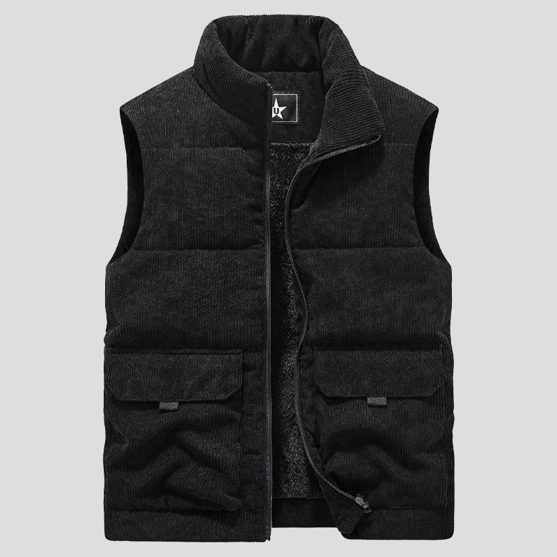 Men's Thickened Corduroy Vest - Fleece Lined, Stand Collar, Sleeveless, Plus Size, Warm Workwear Coat for Autumn/Winter