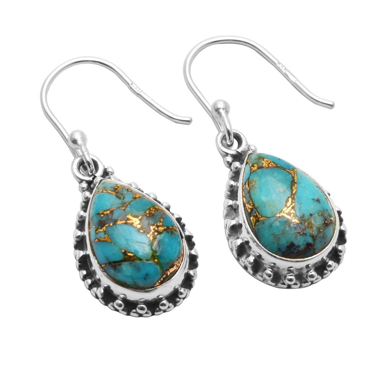 

Copper Turquoise Gemstone Earrings Solid 925 Sterling Silver Handmade Earrings Jewelry Gift For Women And Girls E-3666