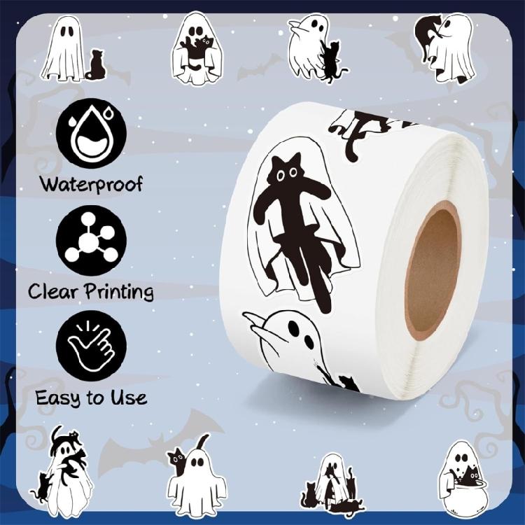 500Pcs Halloween Ghostly Sticker Removable Wrapping Label for Seal Envelope Invitation Card Packaging Scrapbooking