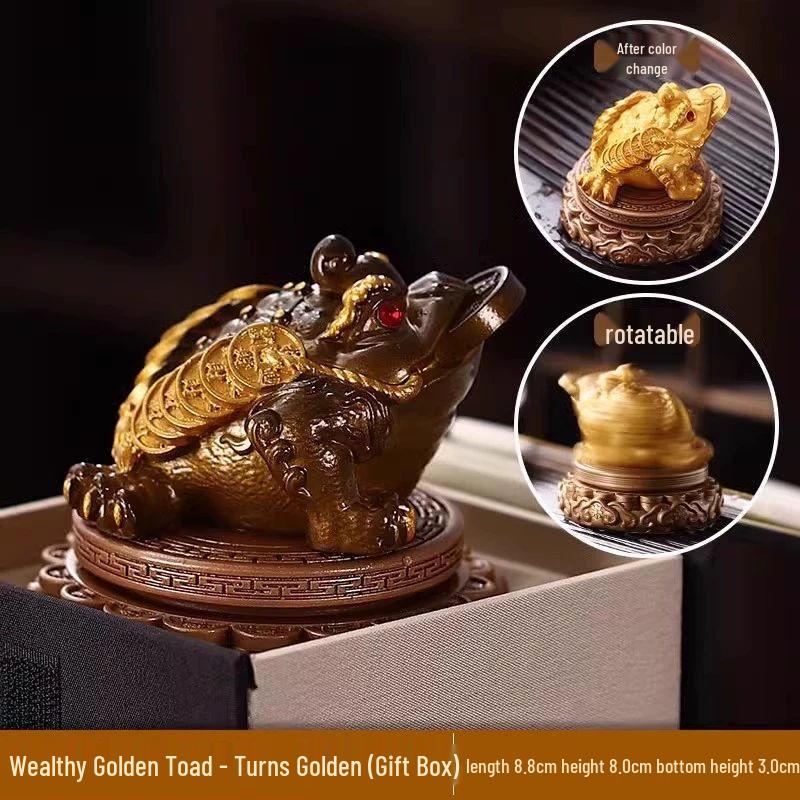 Color-Changing Golden Toad Resin Tea Pet