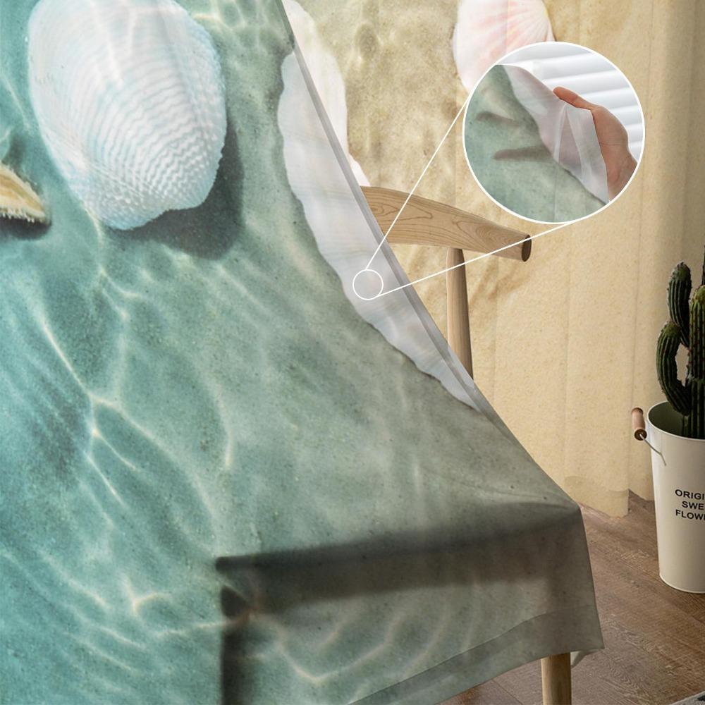 Beach Sea Starfish Shells Green Sheer Curtains for Living Room Decoration Window Curtains Kitchen Tulle Voile Organza Curtains
