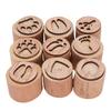 9PCS Animal Pattern Stamps Sandal Wood Multifunctional Decorative Animals Print Stamps for Scrapbook
