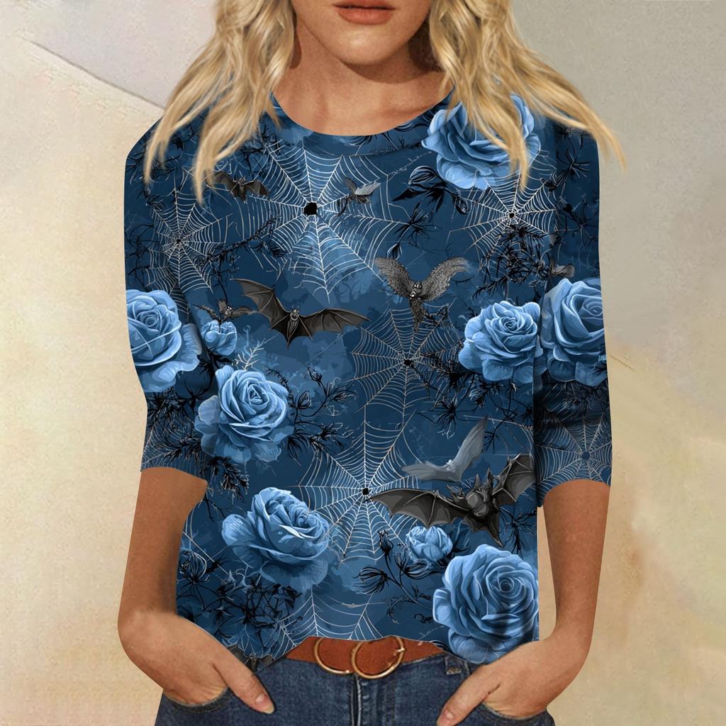 Women's Tops Three-quarter Sleeve Shirt V-neck Loose Casual Shirt Print T-shirt