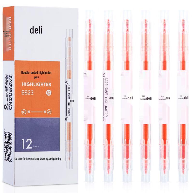 Deli S623 Dual-Tip Fluorescent Highlighter Pen Set
