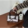 Cute Polka Dot Mini Handbag Brown Bow Design Ruffle Shoulder Bag Sweet Plaid Detail Small Tote Purse Women Casual Crossbody Bag