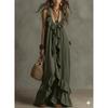 Sexy Deep V Neck Ruffle Loose Long Dresses Woman Spring Casual Solid Party Maxi Dress Summer Sleeveless Vacation Beach Dress