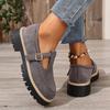 2026 Women's Mary Jane Platform Shoes Round Toe T-Strap Buckle Flats Retro Suede Chunky Sole Casual Loafers