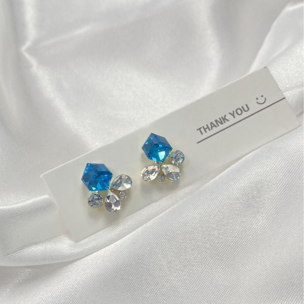 Exquisite French Blue Crystal Water Drop Square Earrings - Simple, High-End Beach Style