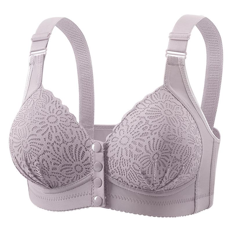 Mature Women Bra Front Closure Fixed Cup Wireless Push Up Anti Sagging Back Support Bra Mom Comfortable Full Coverage Everyday Underwear