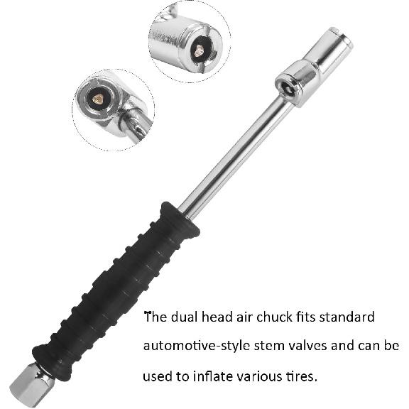 Unifizz 1/4 FNPT Dual Head Air Chuck for Tires 2-Way Connection 9.4'' Extended Air Chuck with Rubber Handle Tire Chuck for Cars Motorcycles