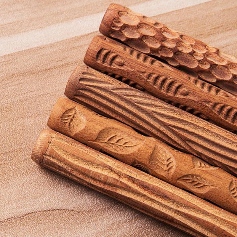 New DIY Ceramic Sculpture Pottery Wood Carving Fish Scale Maple Leaf Pattern Embossing Stick