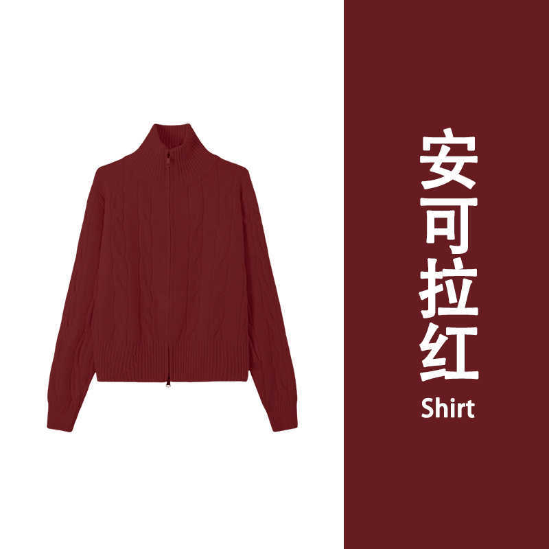 

Thickened soft waxy twist lapel sweater jacket women s autumn and winter stacked wear double zipper top slack knitted cardigan L красный