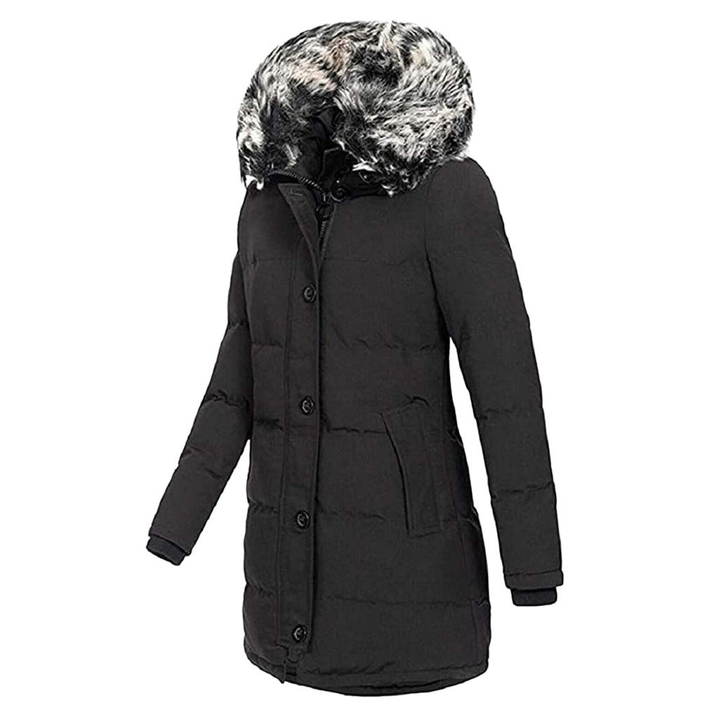 Women's Hooded Slim Fit Cotton Coat - European & American Style, Mid-Length, Solid Color, Warm Outerwear for Autumn & Winter