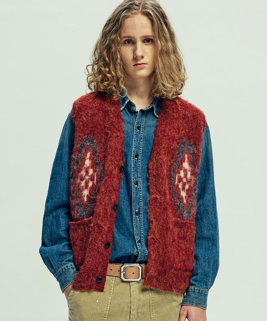 Knd Chimayo Pattern Brush Knit Vest Brick