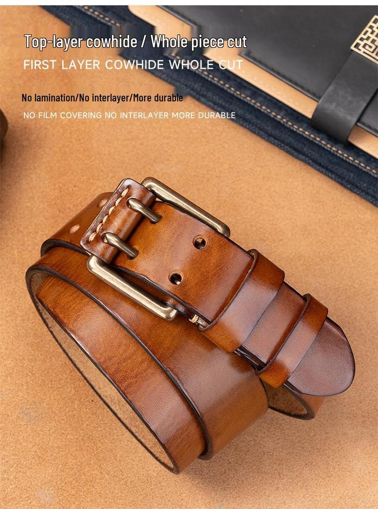 Men's Genuine Leather Pin Buckle Belt - Retro Style for Casual Wear