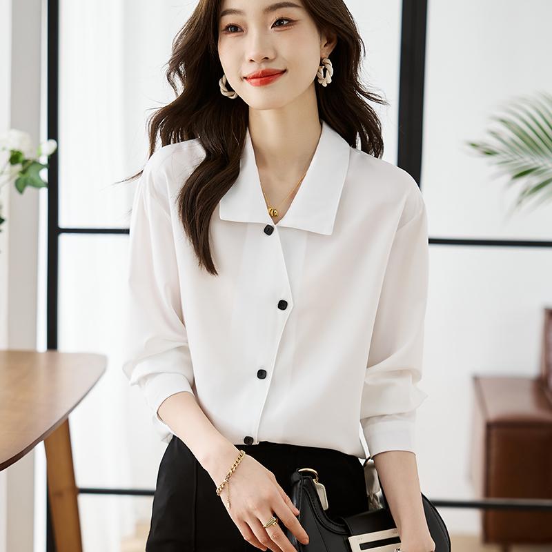 Women Blouses Shirts 2025 Spring Long Sleeve Women Blouse Shirt Turn Down Collar White Satin Blouse Shirt Women Tops J925
