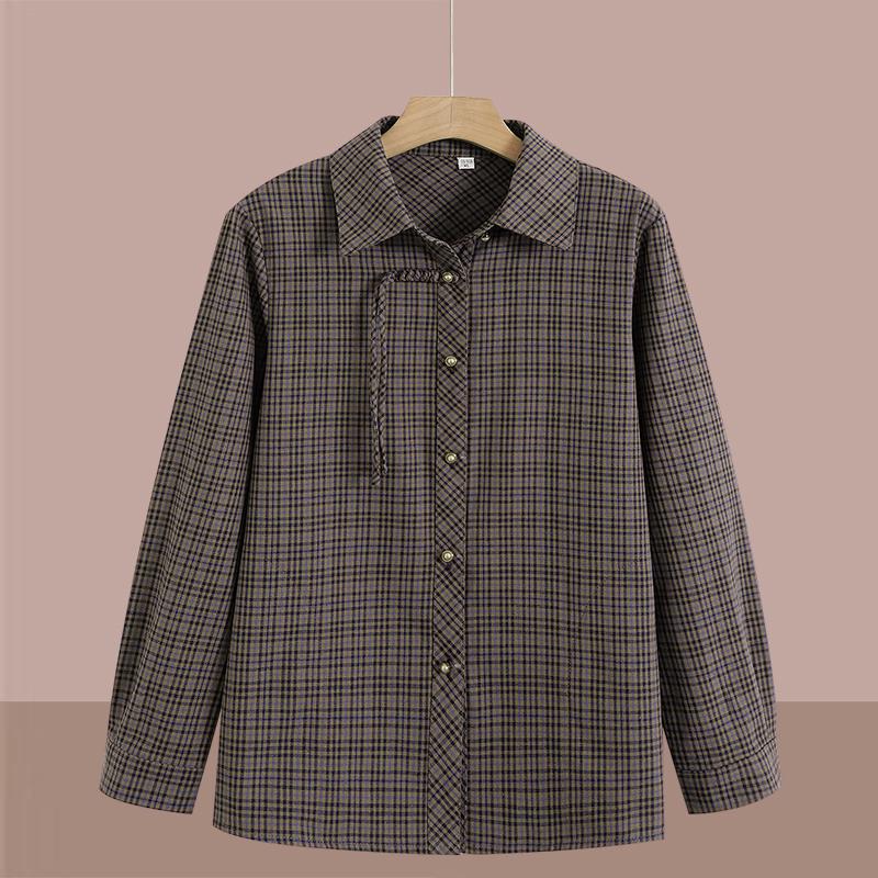 

Spring Collection 2026: Women s 100% Cotton Plaid Long-Sleeved Cardigan - Stylish Mid-Aged & Elderly Fashion 2XL кавовий