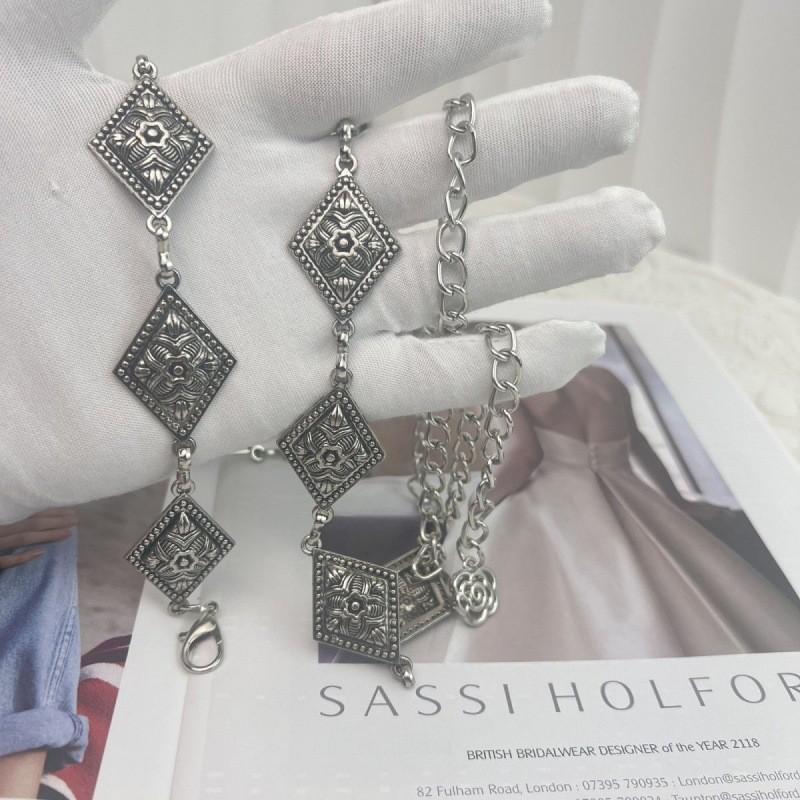 Fashionable Vintage Silver Chain Waist Belt With Floral Design For Women 2023 Trend