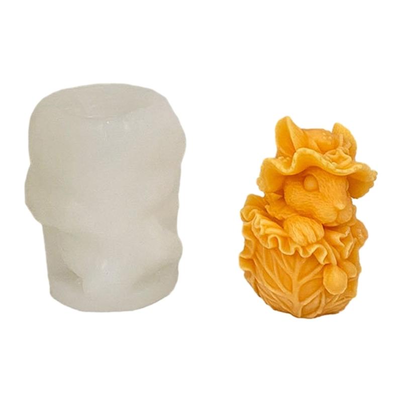 Cauliflower Rabbit Silicone Mold for Handmade Desktop Decor Gypsum Epoxy Resin Aroma Candle Mould for Home Decoration