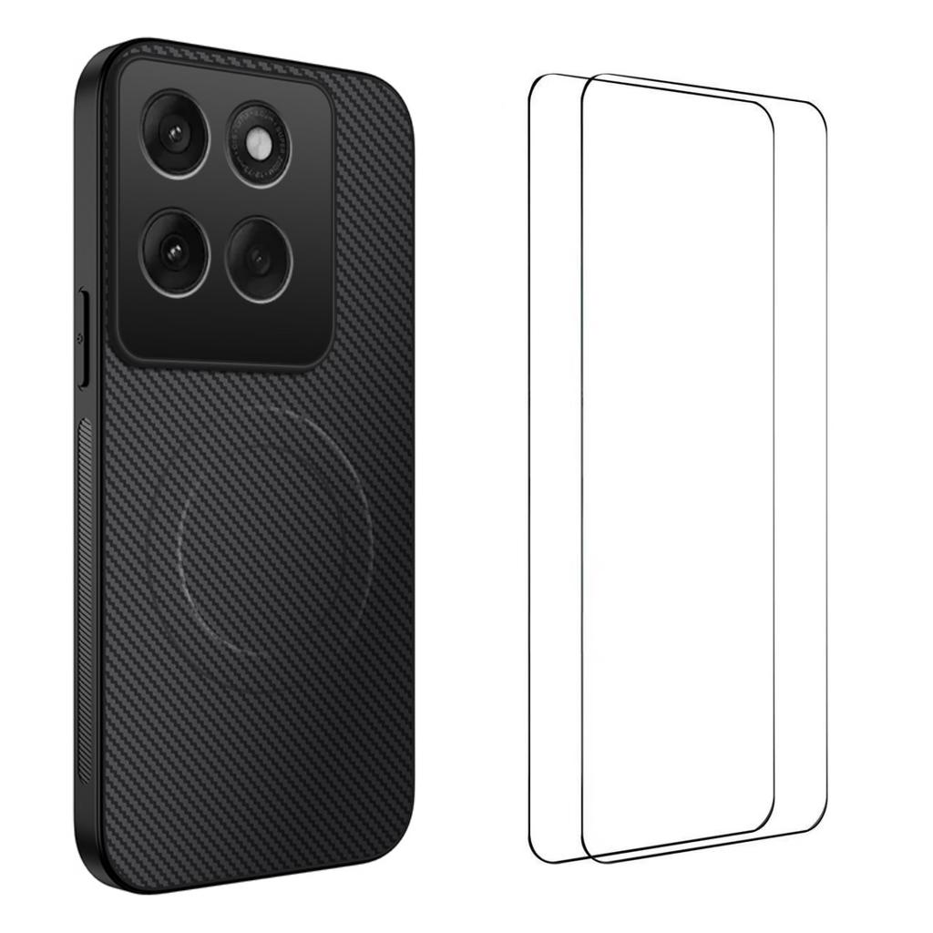 For Motorola Edge 60 Pro 5G Magnetic Case WANLONFENG TQ1 Series Carbon Fiber Texture PC TPU Phone Cover with 2Pcs Screen Films