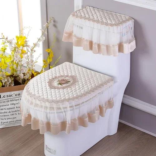 Σετ Τριών Τεμαχίων Τουαλέτας Golden Velvet 4 Εποχών Δαντελωτό Ύφασμα Στυλ Φερμουάρ Υψηλής Ποιότητας Μαξιλάρι Καθίσματος Τουαλέτας Κάλυμμα Μαξιλαριού Καθίσματος Τουαλέτας