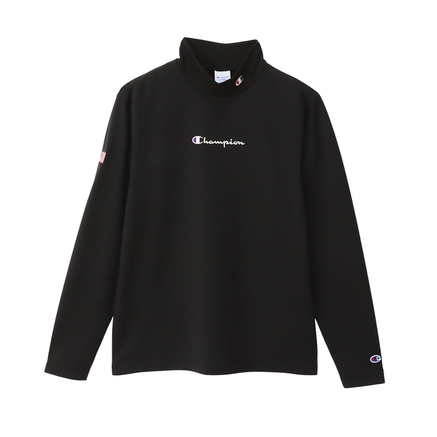 

Long Sleeve Round Neck UV Protection Quick Dry Thermal Stretch One Point Logo Long Sleeve Mock Neck Shirt Golf Black [Champion] Men s C3-AG406 Men s чорний
