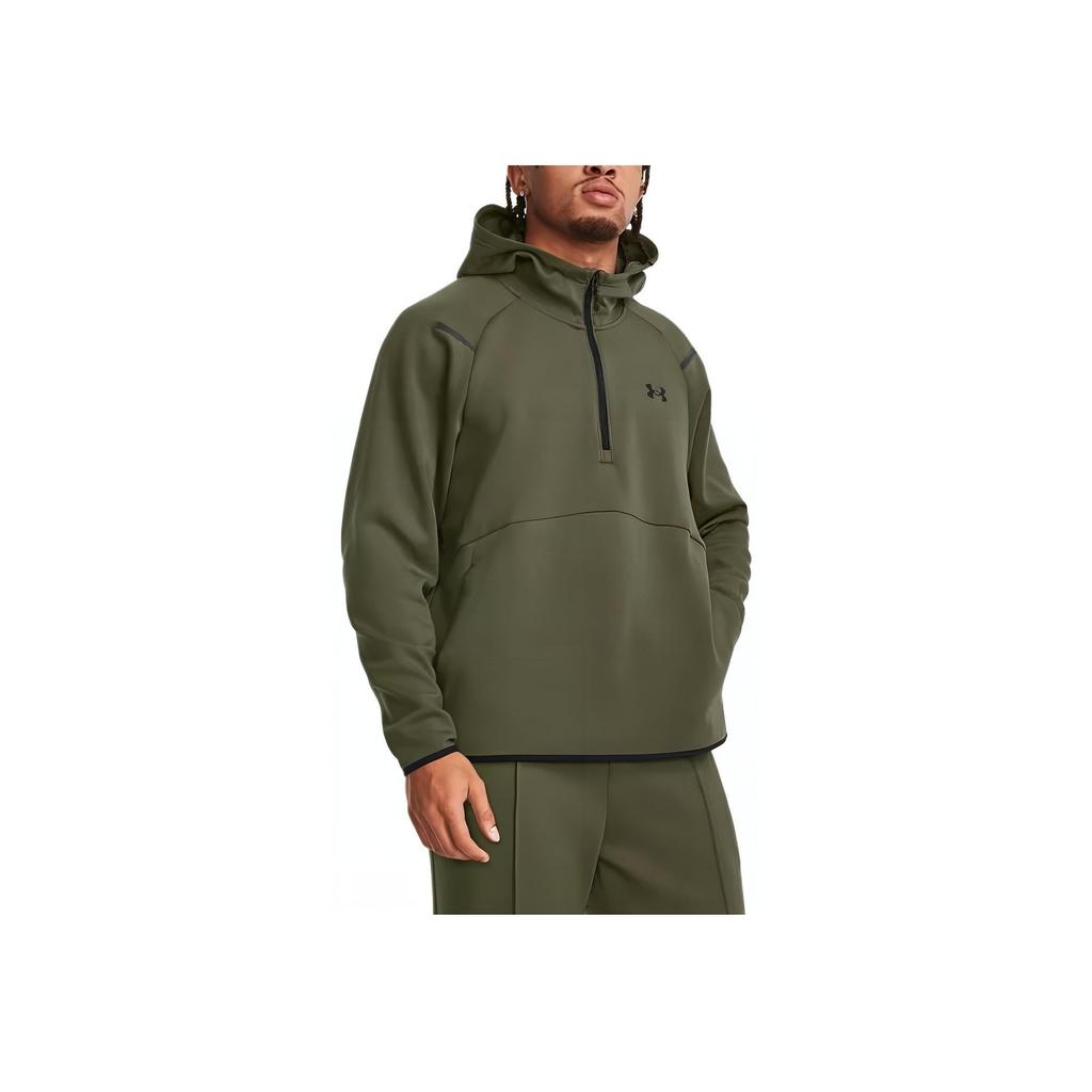 Under Armour Solid Color Brand Logo Print Half-Zip Hoodie Men Hoodies Green 1379811-390