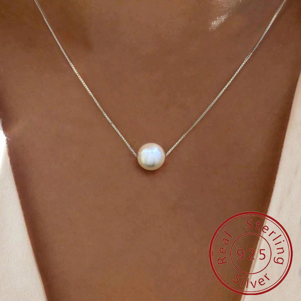 925 Silver Fashion Luxury White 6MM 8MM 10MM Mother of Pearl Pendant Necklace for Women Wedding Jewelry Accessories