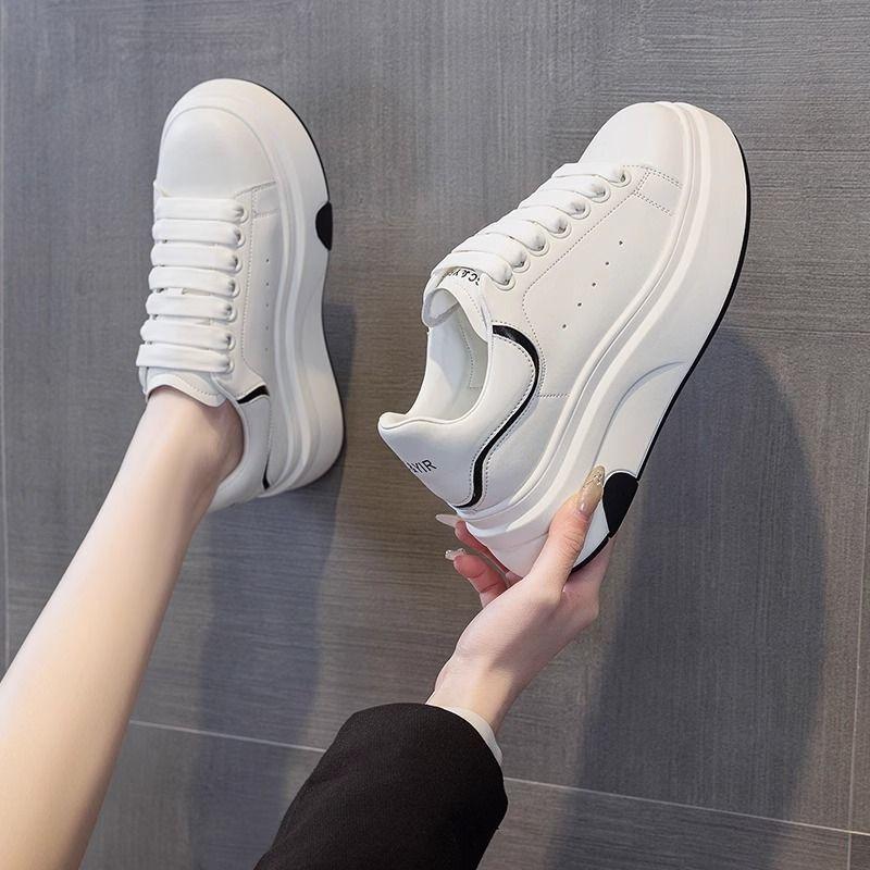 Little white shoes women's spring new shoes versatile round head thick sole heightening sports and leisure board shoes