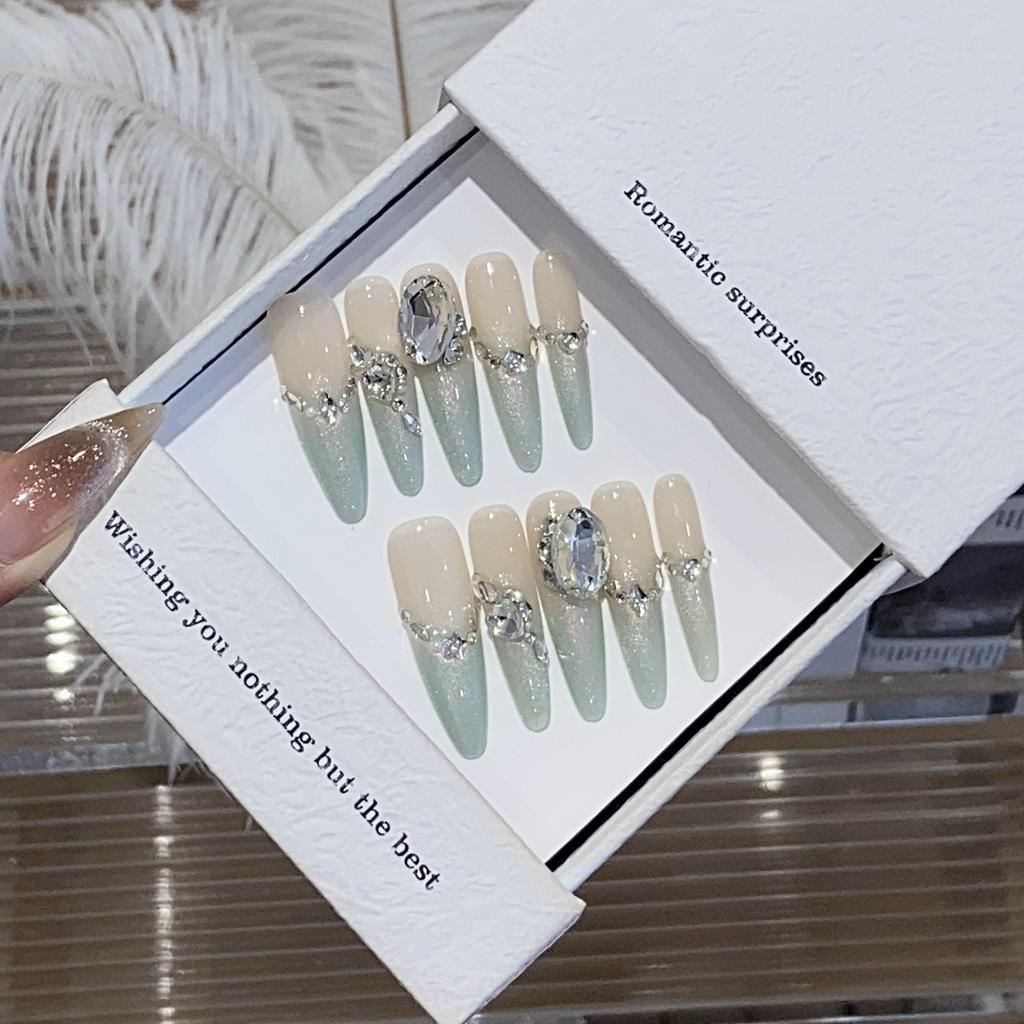 Qinghai Lake Ice-transparent Gradient Mint Green French Break Diamond Flash Detachable Wearing Armor