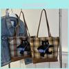 Stylish Korean Large Capacity Tote Bag For Women Featuring Elegant Plaid Design In Black And Blue