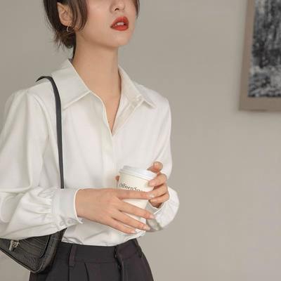 Spring Autumn Professional Formal Wear White Long-sleeved Women's Niche Temperament Lapel Shirt French Top