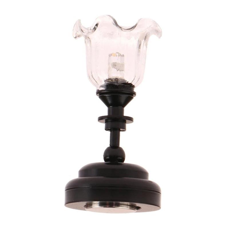 

Elegant 1/12 Scale Dollhouses Chandelier Lighting Accessory with Clear Glass Flower Shade and Black Base for Model Decors 1
