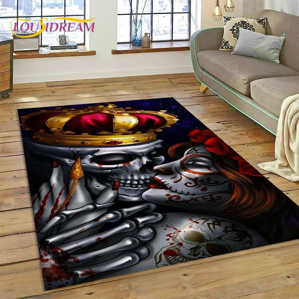 Skull Dead Girl Gothic Horror Female Rose Carpet Rug for Bedroom Living Room Home Sofa Decoration,Kid Game Large Decor Floor Mat