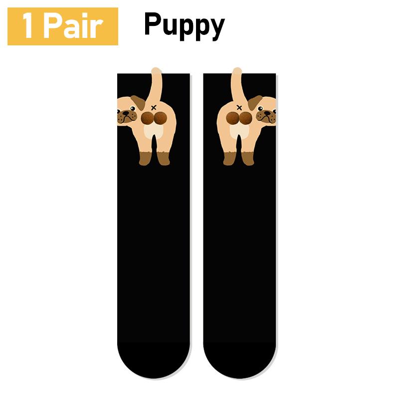 1/2Pair Cartoon Cute Dog/Cat Balls Cotton Socks Lolita Knitting Socks Women Girls Middle Tube Sleep Sock Pet Print Floor Sock