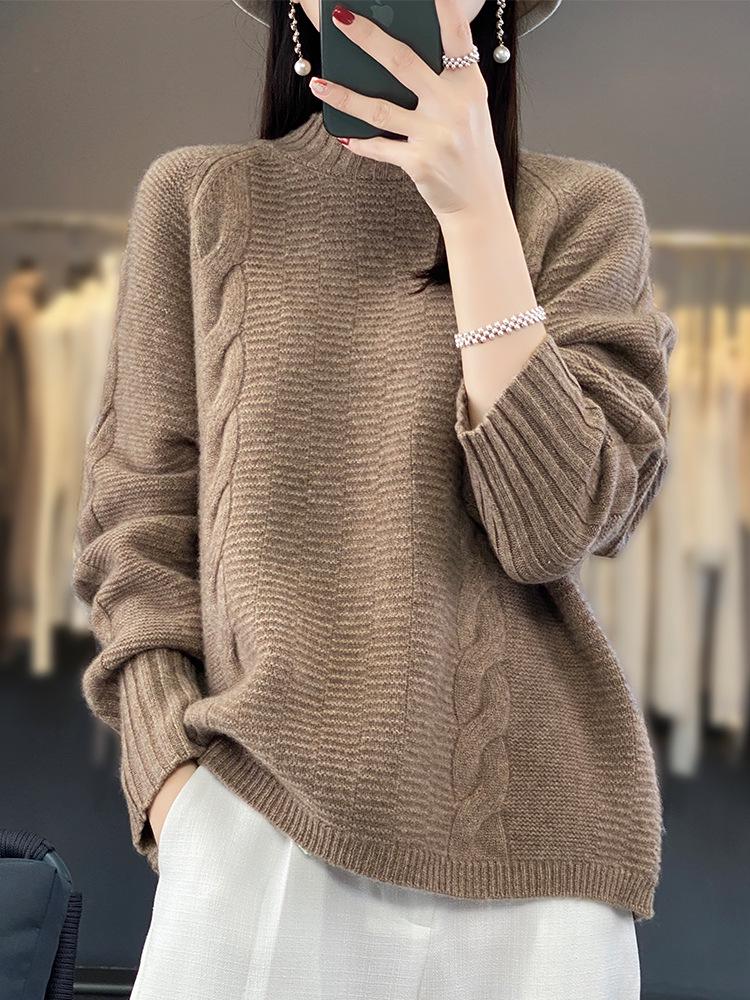 Euro-American Women's Half-High Collar Cashmere Pullover: Autumn/Winter Loose Knit Sweater