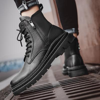 Neue Luxusmarke Herren Outdoorstiefel Runde Zehen Motorradstiefel Lässige Lederstiefel für Männer Stiefeletten Herrenstiefel