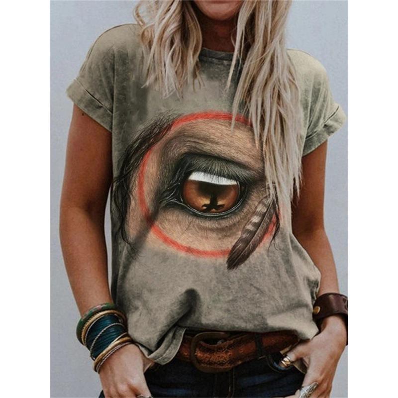 Women's Short Sleeved 3D Printed Top Holiday Weekend Basic Round Neck Regular Flower T Shirt
