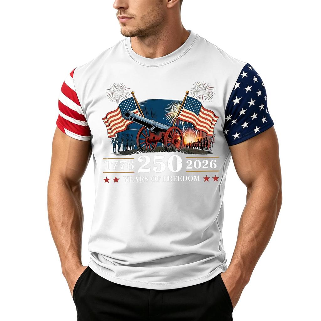 Men's Independence Day Flag Print Short Sleeve T-Shirt, Loose Casual Daily Summer Tops