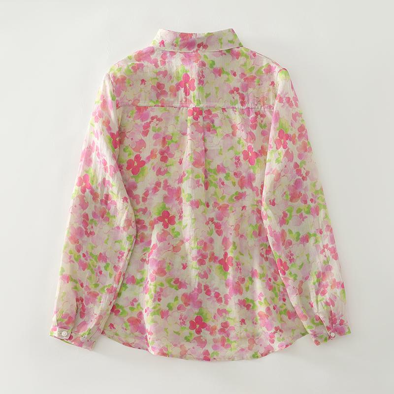 DIMANAF 2025 New Plus Size Women Print Floral Tops Shirts Tees Casual Loose Blouse Autumn Cotton Long Sleeve