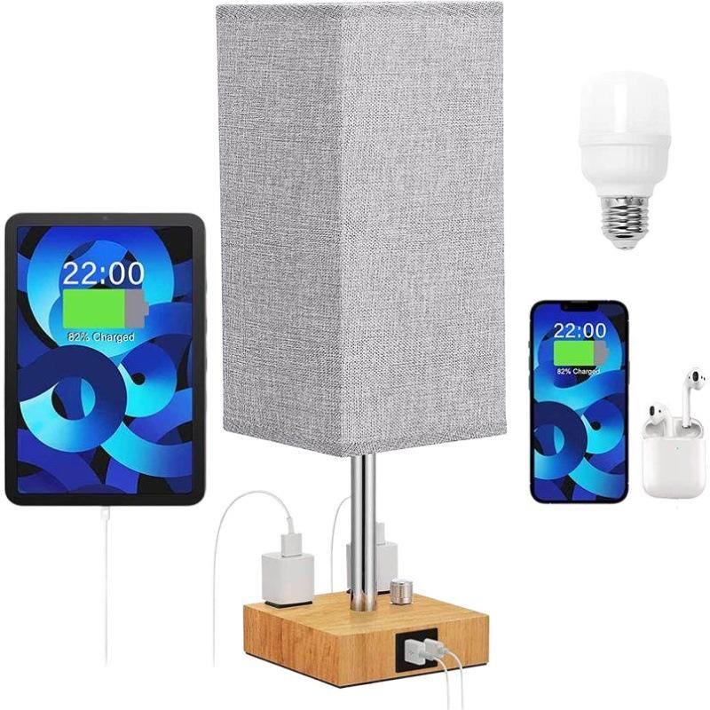 Cross-border exclusive square cloth cover log color table lamp knob infinite dimming A+C USB AC