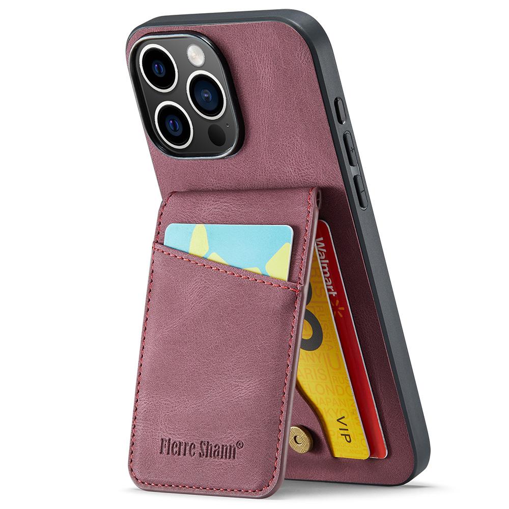 FIERRE SHANN For iPhone 16 Pro Max Case Card Holder Kickstand Leather RFID Blocking Back Cover