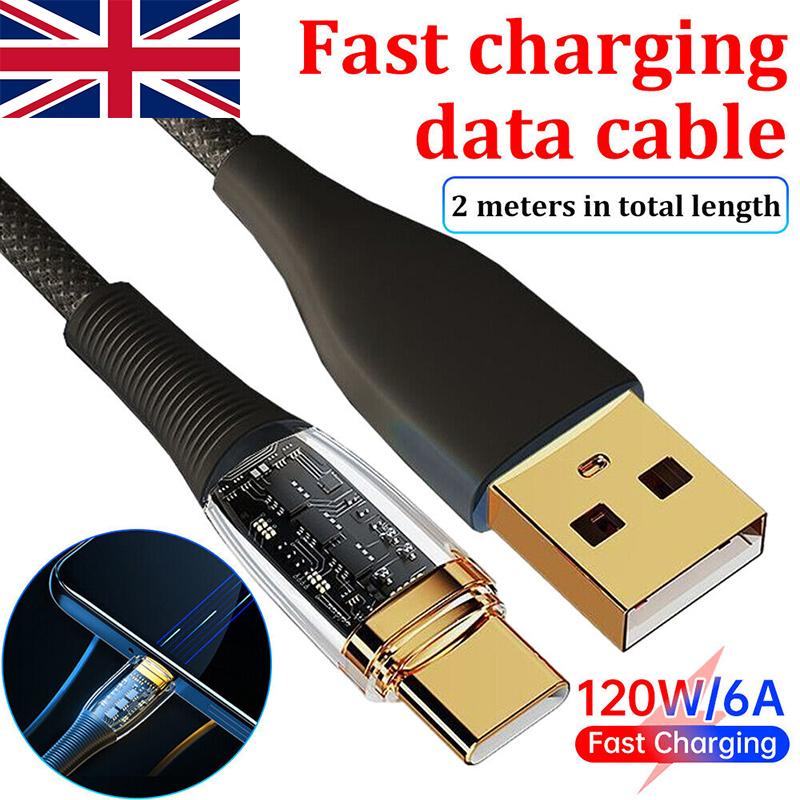 

120 Вт 6A USB-Type-C плетеный кабель для быстрой зарядки зарядное устройство шнур синхронизации данных 2M/6FT 2M