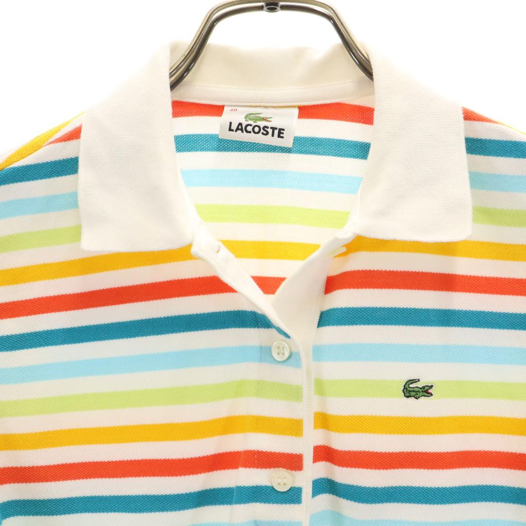 Lacoste Made In Japan Border Pattern Short Sleeve Polo Shirt 40 Fawn Women Used