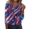 Women's T Shirt Independence Day Print Button 3/4 Sleeve Daily Weekend Fashion Basic V- Neck Regular Top