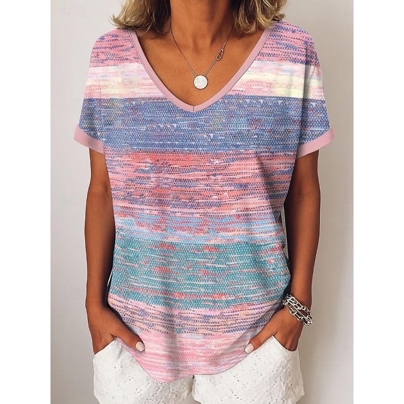 Women's Casual T-shirt 3D Printed stripe prints Round Neck Retro Elegant Long Sleeves Women's Fashion Pullover Long Sleeve Tops