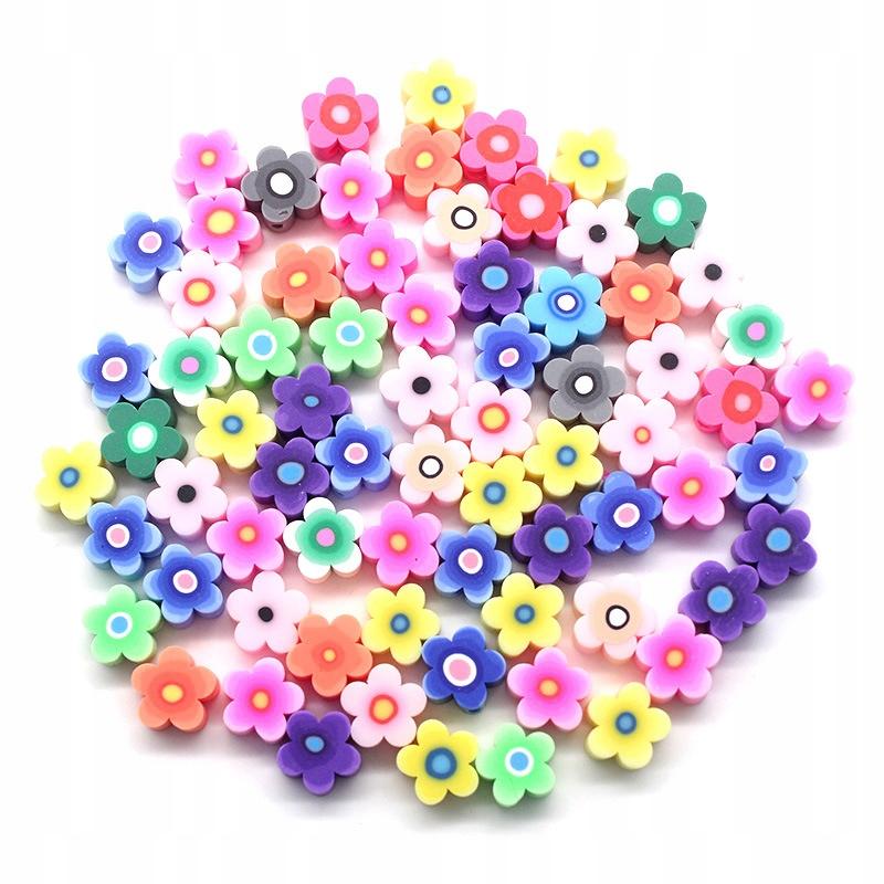 Polymer Clay Beads, Colorful Flowers, Diy